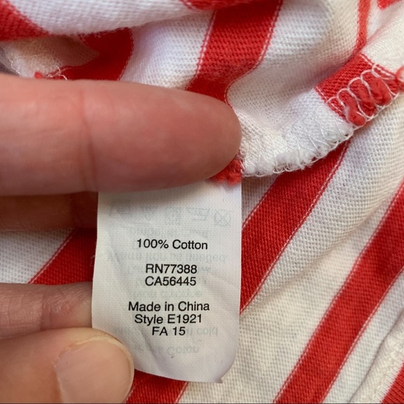 Crew Red Striped Tee with Jeweled Neckline, M. - Picture 3 of 5